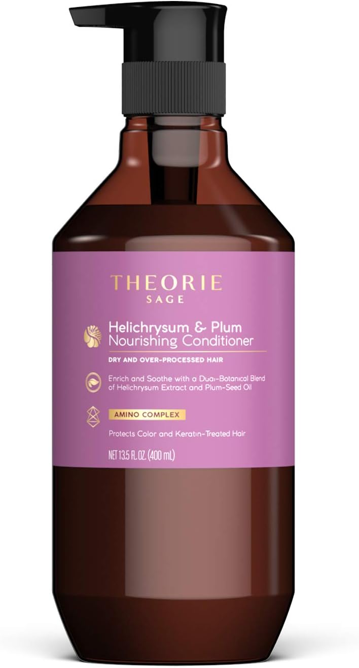 Theorie Helichrysum & Plum Nourishing Conditioner - Enrich and Soothe - Suited for Dry & Over Processed Hair - Protects Color & Keratin Treated Hair, Pump Bottle 400mL, Label Design May Vary