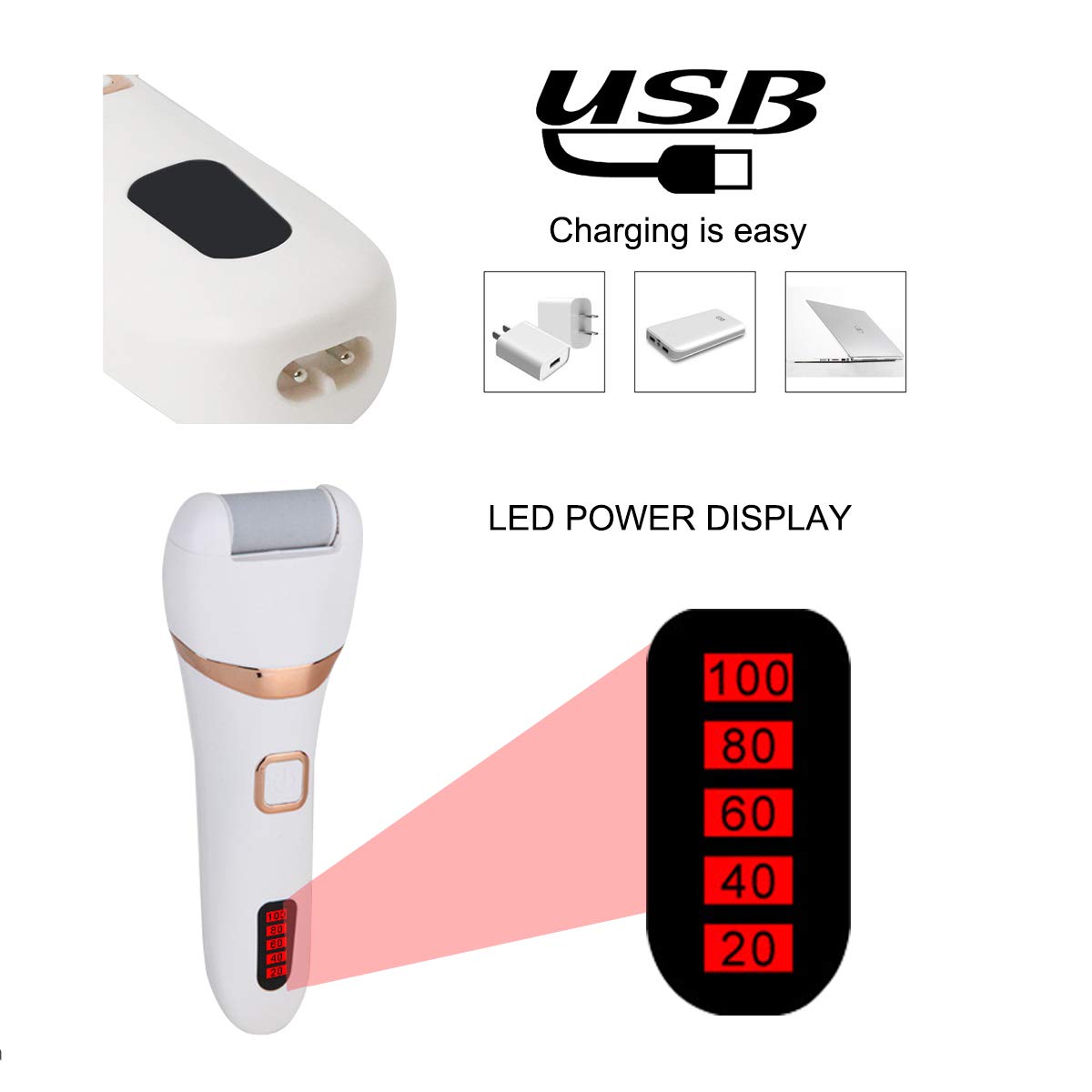 TOPCHANCES - Lima elettronica per piedi, ricaricabile, per rimuovere calli e pelle dura, per rimuovere la pelle dura e pedicure, strumenti impermeabili, con 3 rulli e 2 velocità