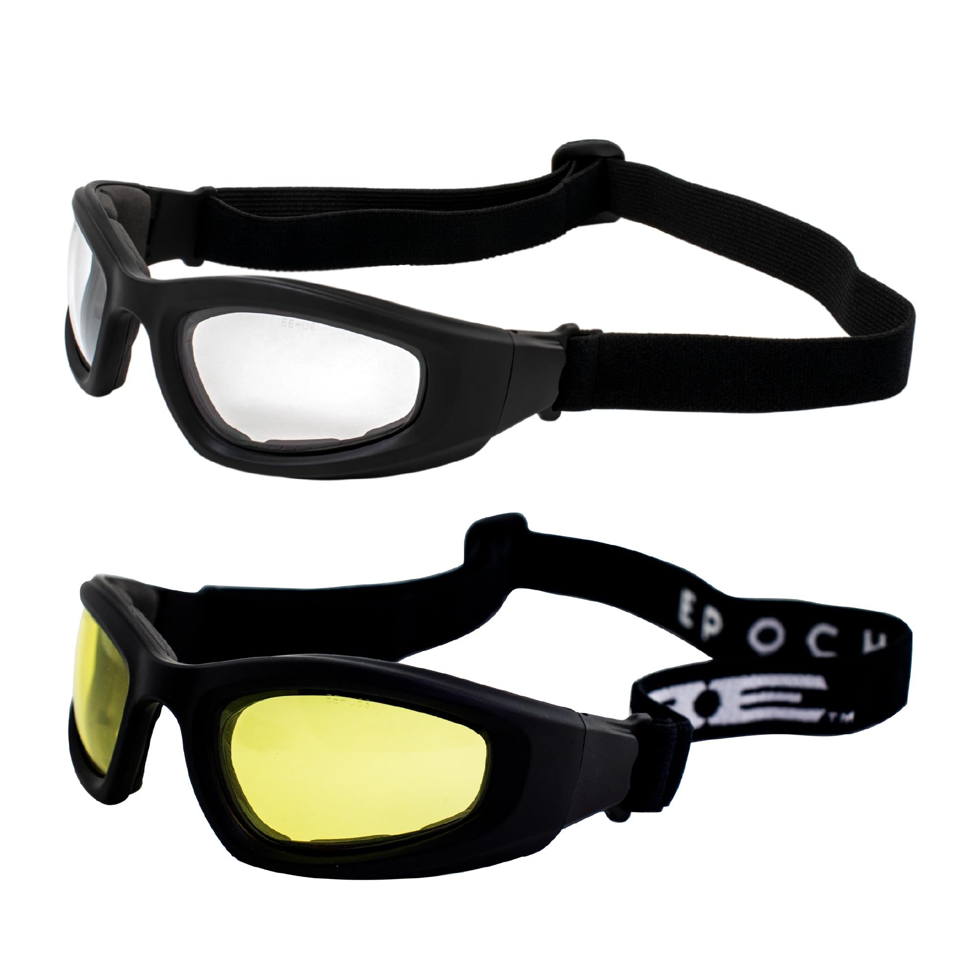 Epoch Eyewear Padded Motorcycle Goggles 2 Pair Black Frames w/Clear & Yellow Lenses