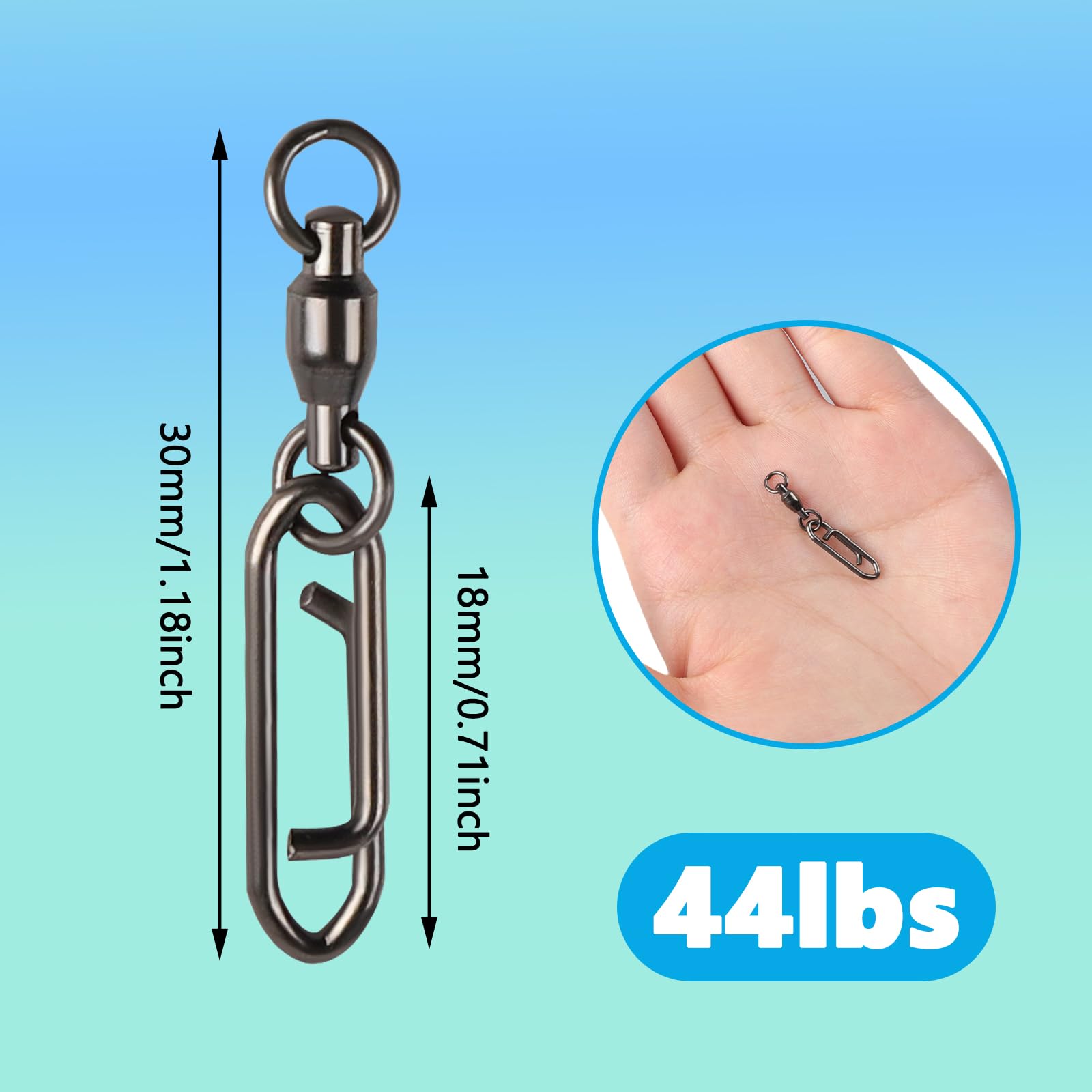 25Pcs Fishing Speed Clips Quick Change Fishing Snap Swivels Fishing Power Clips Ball Bearing Swivels Fishing Clips Topwater Speed Clips Lures Quick Snap Connector Tackle for Saltwater Freshwater 44lb
