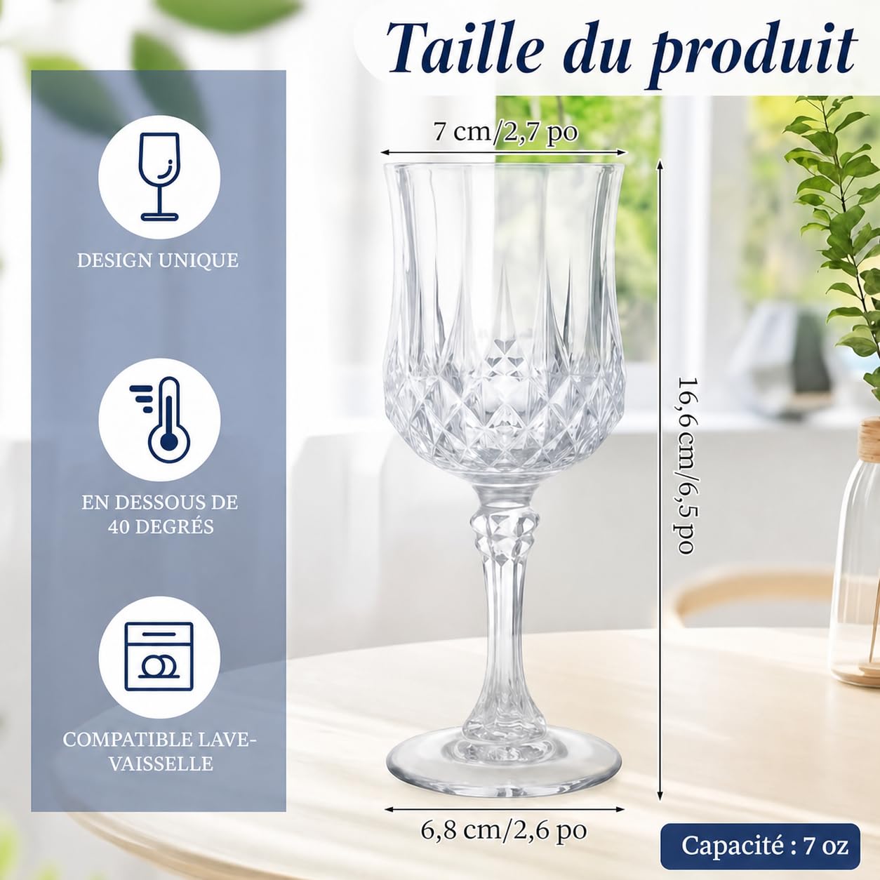 Lot de 24 Verres à Vin Plastique Réutilisables 210 ml, Petits Verres à Pied Transparent Effet Cristal, Gobelets Incassables pour Cocktail, Fête, Pique-Nique, Mariage et Anniversaire