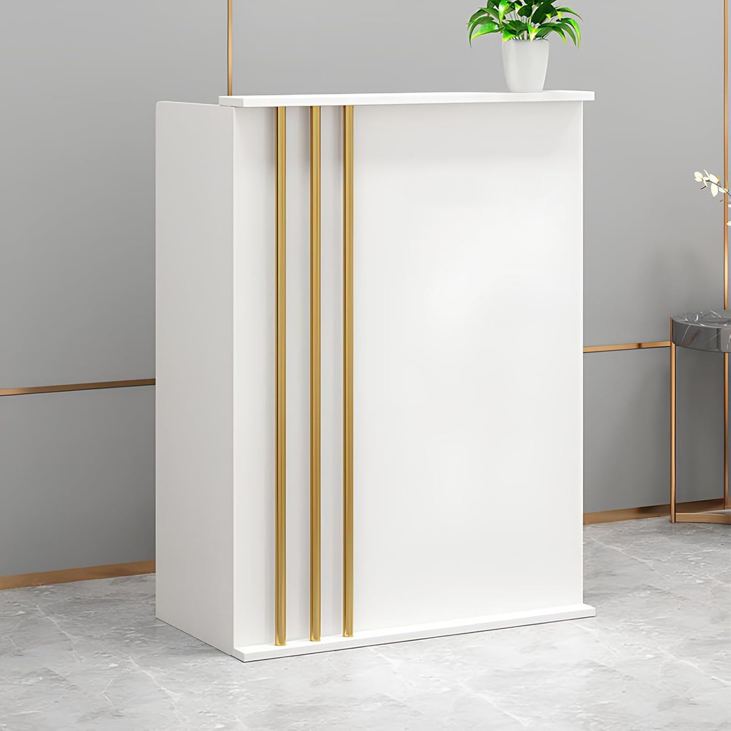 Small Reception Desk, Front Desk Reception Counter, Wooden Checkout Office Desk with Lockable Drawer, for Salon Reception Room Store Hotel