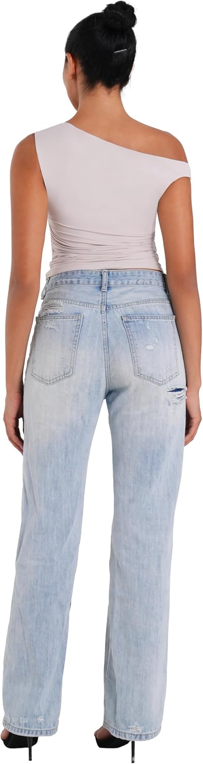 Sunzel Women's Off Shoulder Sleeveless Crop Top, Y2K Trendy Going Out Tank Shirt, Asymmetrical Neckline & Ruched Detail - Image 7