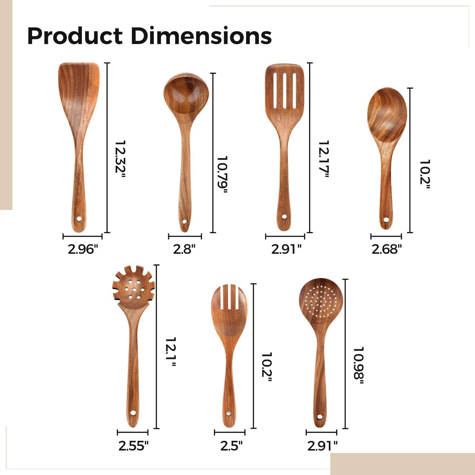 Küchenutensilien aus Holz, 7-teiliges Teakholz-Set zum Kochen, langer Griff, antihaftgeeignet, für Küchenhelfer im Alltag