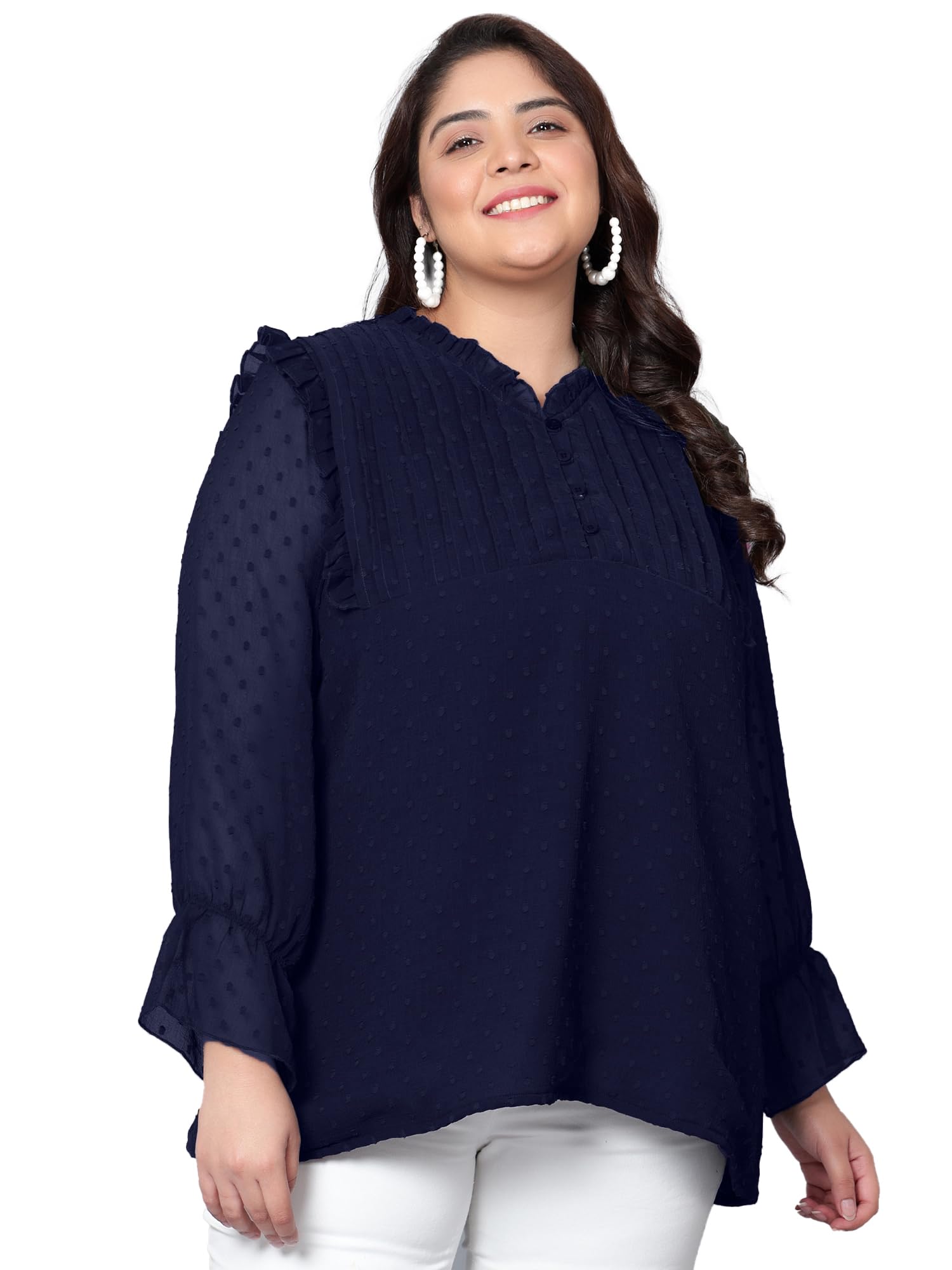 Women's Plus Size Embroidered Georgette Longline Tunic Tops with Lining (2XL to 7XL)-image-7