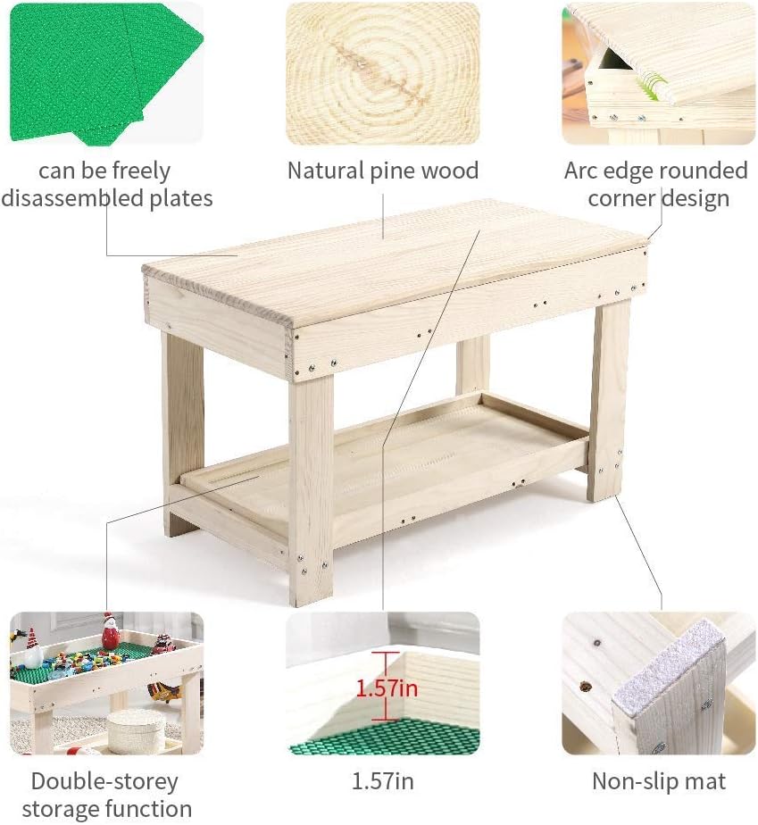 Flаѕh Dеаlѕ - 70% оƒƒ YouHi Kids Activity Table with Board and Storage for Bricks Activity Play Table (Wood Color) Suреr Dеаl Prоduсt YouHi Kids Activity Table with Board and Storage for Bricks Activity Play Table (Wood Color)