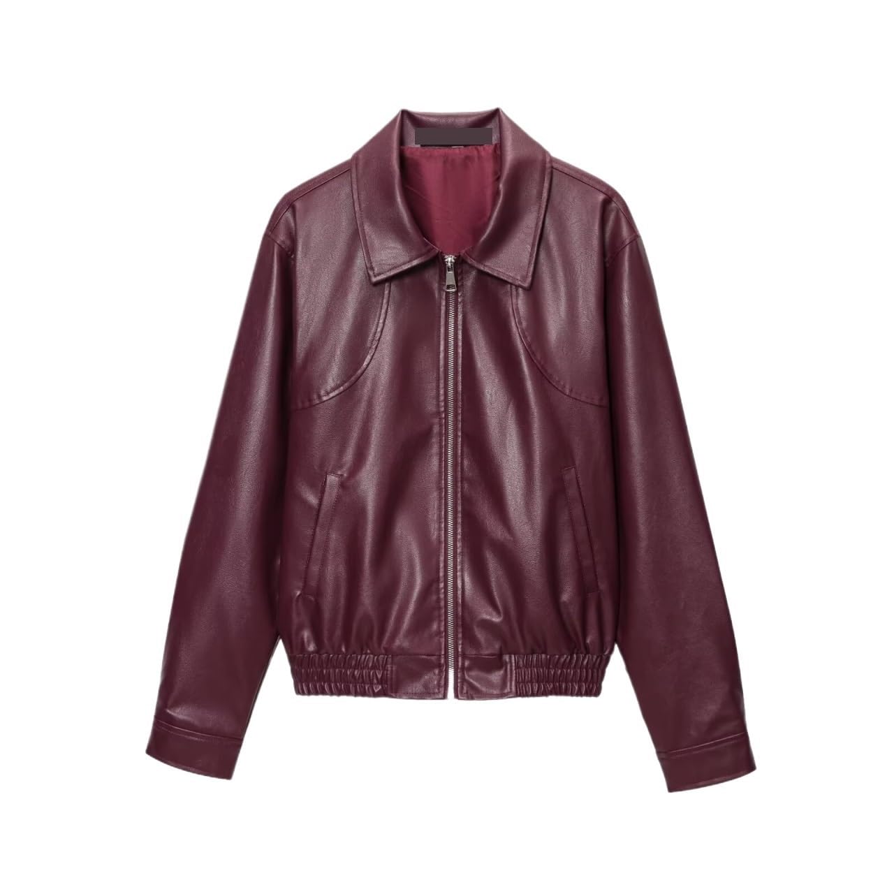 Chaqueta Cuero Mujer Women's Jacket Retro Simple Lapel Burgundy Faux Leather Street Para salir
