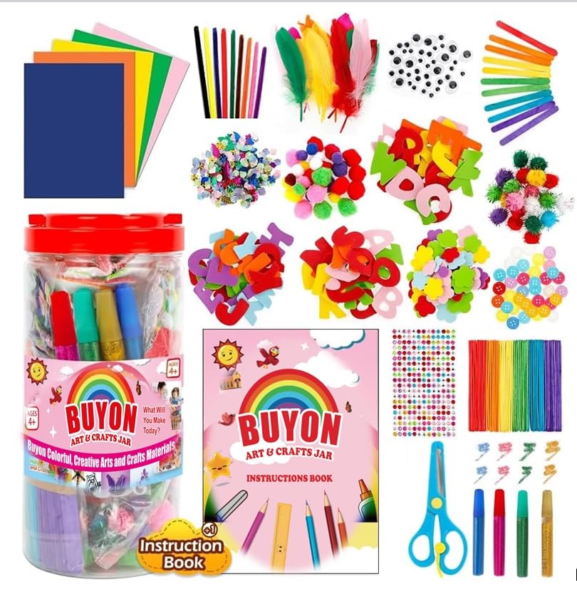 A'sIndigo Art And Craft Supplies Storage Set For Home And School Creative Activities-1000pcs DIY Crafts Kit With Pipe Cleaners For Preschool And Kids Of Ages 4-10 Boys And Girls With Instruction Book