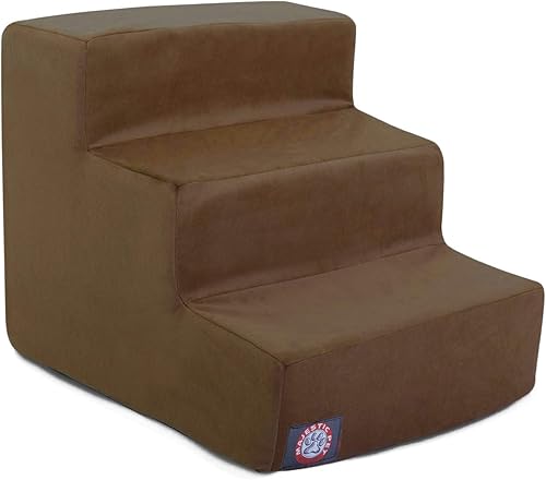 Majestic Pet Products - Escaleras para mascotas de gamuza de terciopelo negro de 3 escalones, 3 escalones (resistentes), marrón chocolate