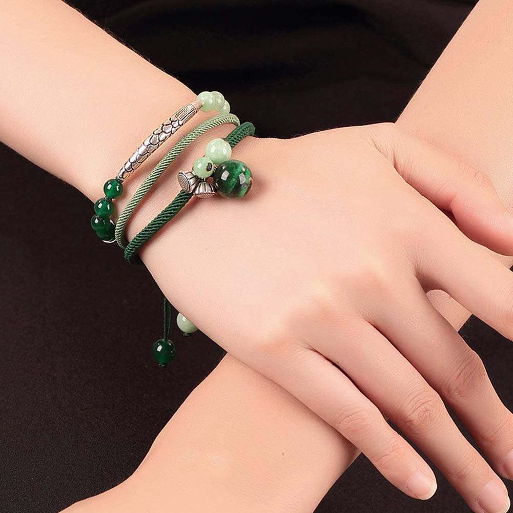 S925 - Braccialetto da donna in argento Sterling con perline multistrato, accessorio retrò nazionale a vento lavorato a mano