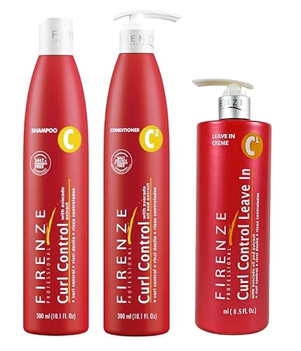 Control de rizos con extracto de aguacate Champú, acondicionador y crema sin enjuague, incluye bolsa de regalo