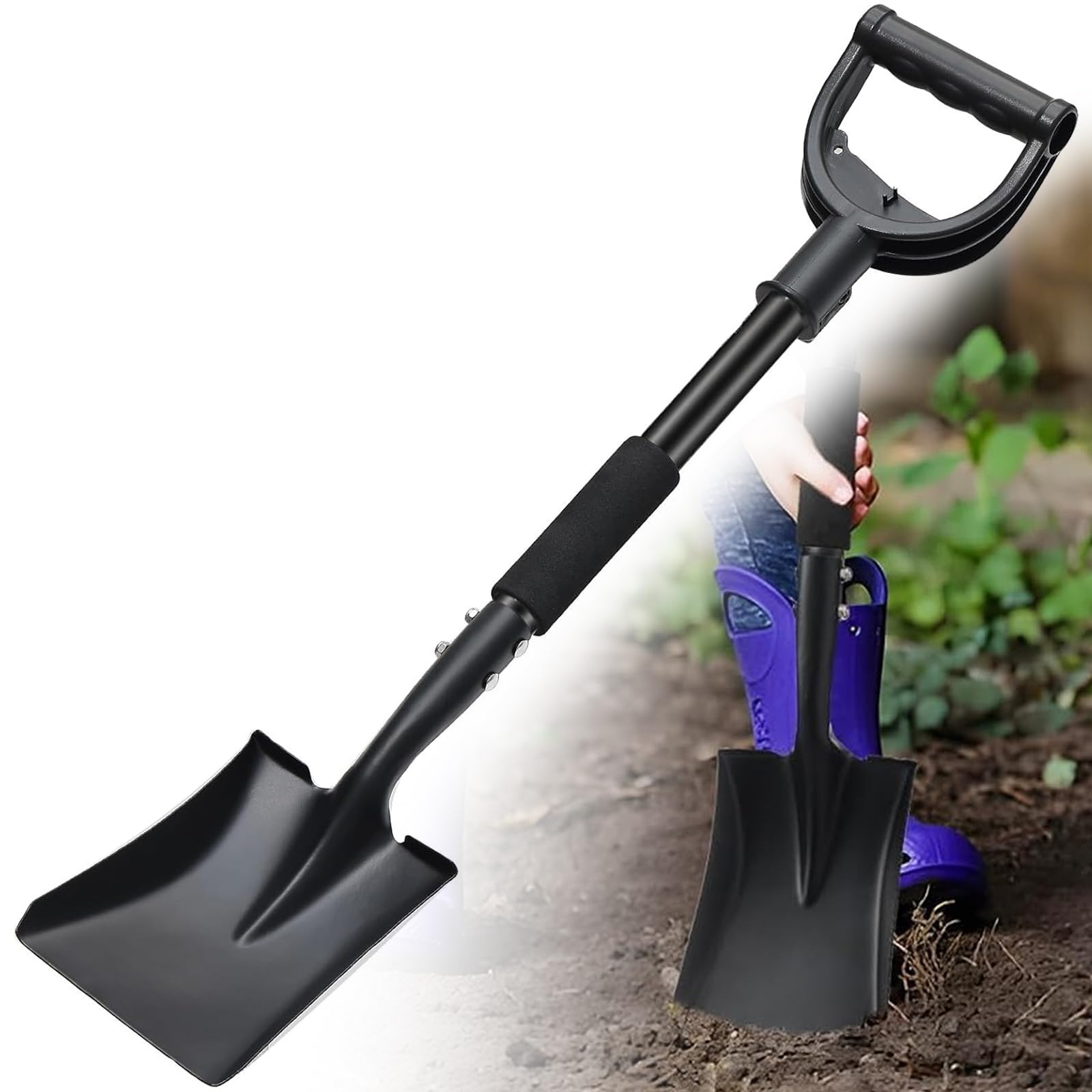 Vanga a Quadrata, 78cm Pala a Vanga in Acciaio con Impugnatura a D per Terreni duri e Sassosi - Adatta per Lo Scavo di Giardinaggio in Campeggio/Nero Opaco