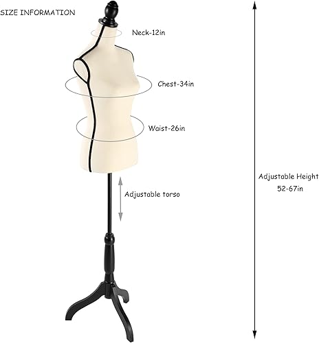 Miniatura 7 de Maniquí femenino con forma de torso y con trípode ajustable, color negro, para mostrar ropa o joyería