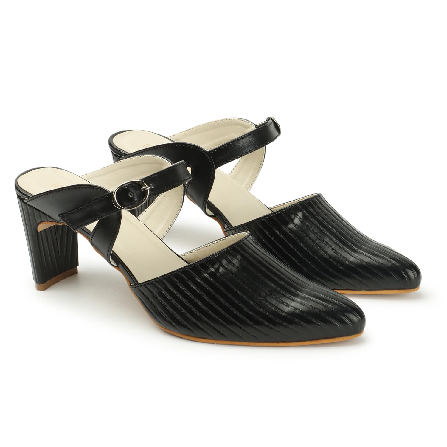 iconics Women's Pointed Toe Buckled Block Heel Mules-picture-37