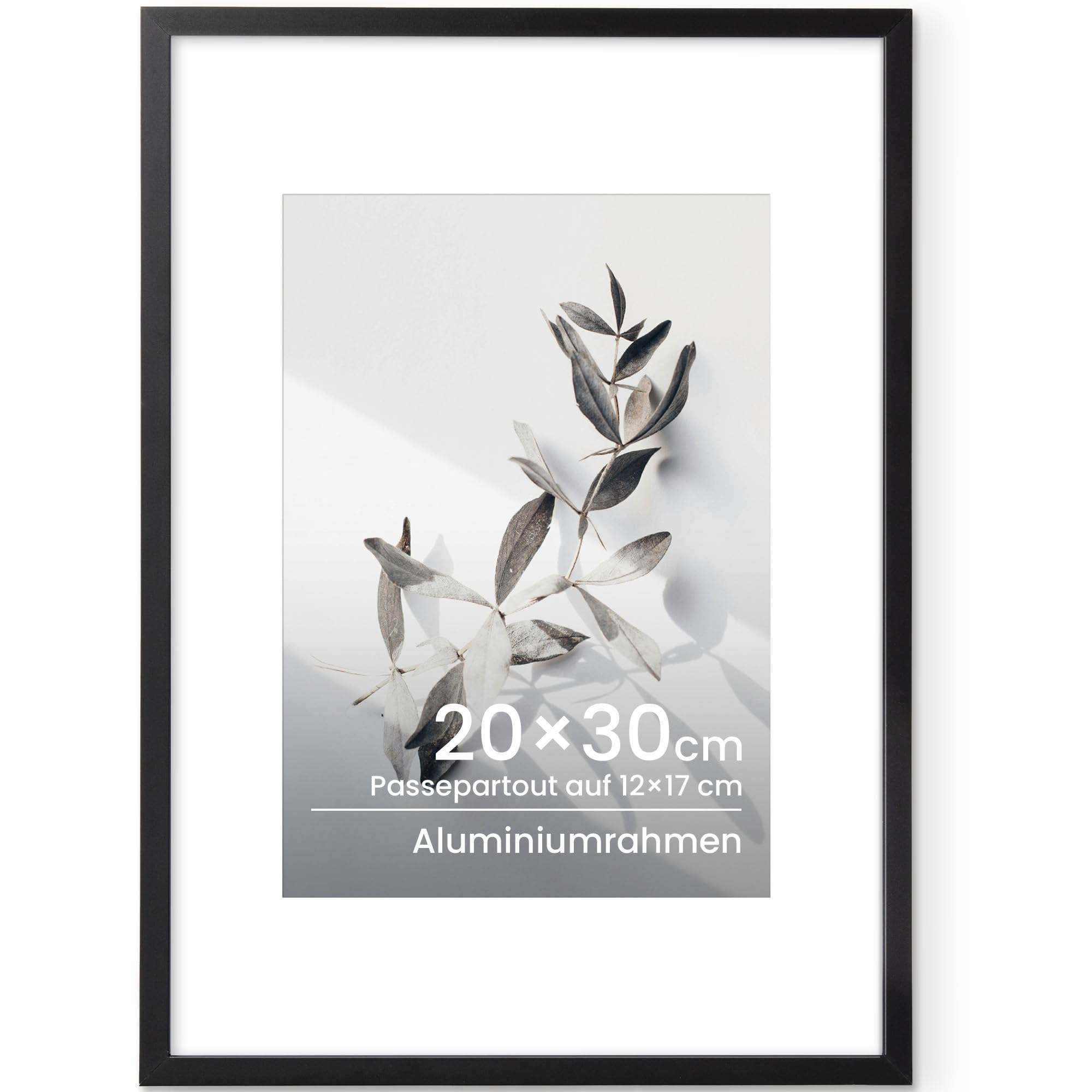 Feihorrm Bilderrahmen 20x30 Schwarz, Aluminium 20x30 cm Fotorahmen, Metall Posterrahmen Mit gehärtetem Glas, Für 20x30 cm-Fotos oder 12x17 cm-Fotos mit Passepartout, ideal in Kunstwerke, Zertifikate