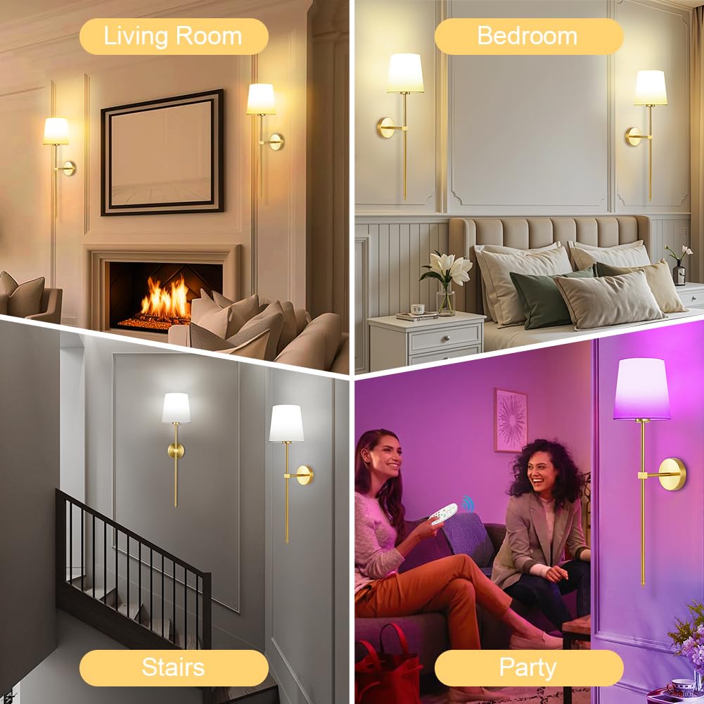 HOTUT 2 Pezzi Lampada da Parete Interno, Lampada da Parete Con Telecomando & Batteria Ricaricabile, Dimmerabile RGB Lampada da Muro, Applique Senza Fili per Camera da Letto Soggiorno Scale Corridoio