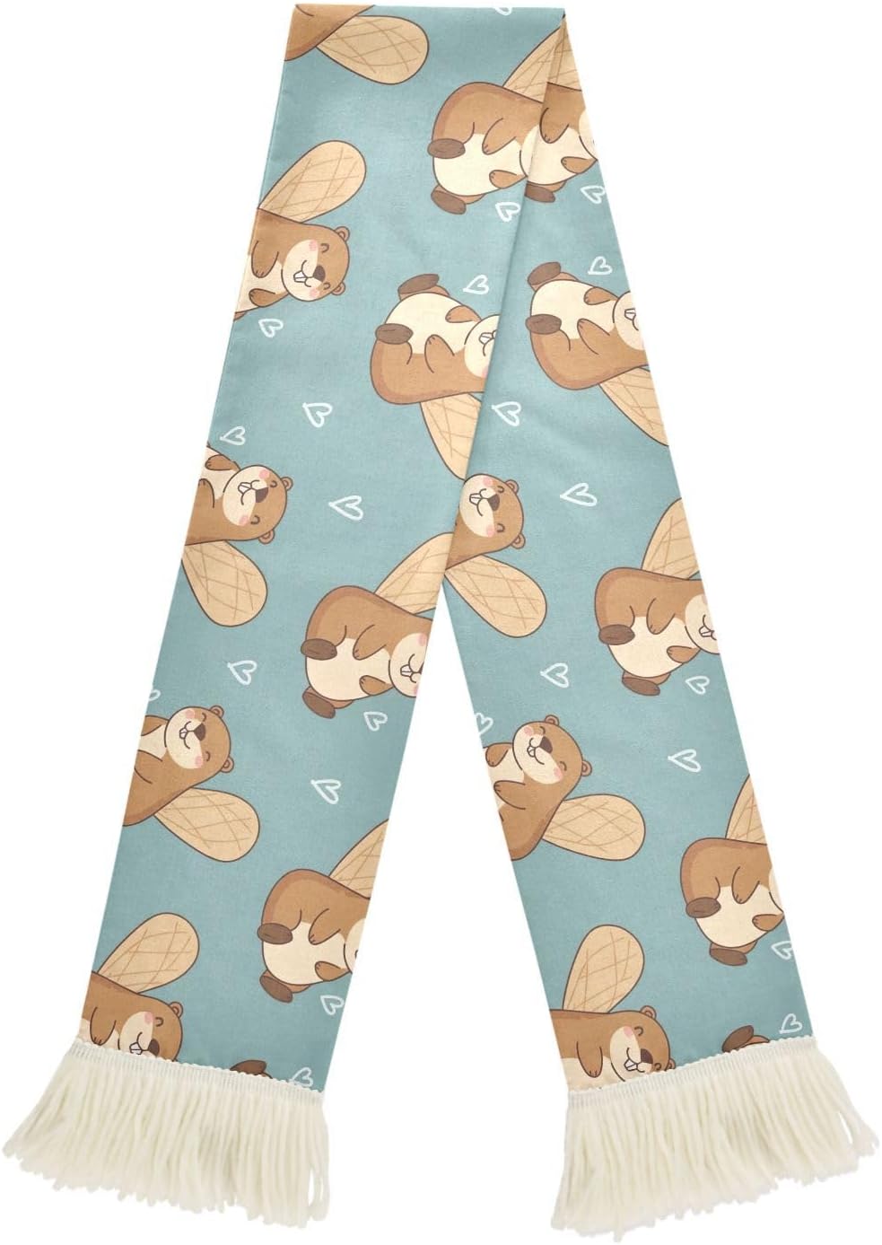 CHIFIGNO Cute Squirrels Acorns Teal Sports Fan Scarf, Soft Polyester Cheering Towel for Soccer Games, Quick Dry Sweat Wipe with Fringe Ends