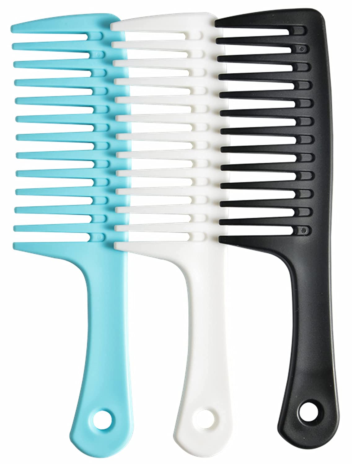 3 Pcs Wide Tooth Comb, Detangler Hair Comb for Women Shower Wet Dry Curly Long Thick Hair (Blue White Black)