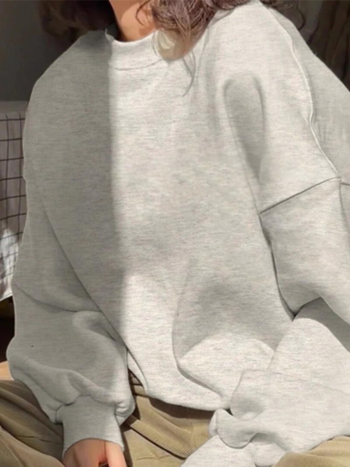 Sudadera Holgada Vintage para Mujer, Cuello Redondo, Forrada de Felpa