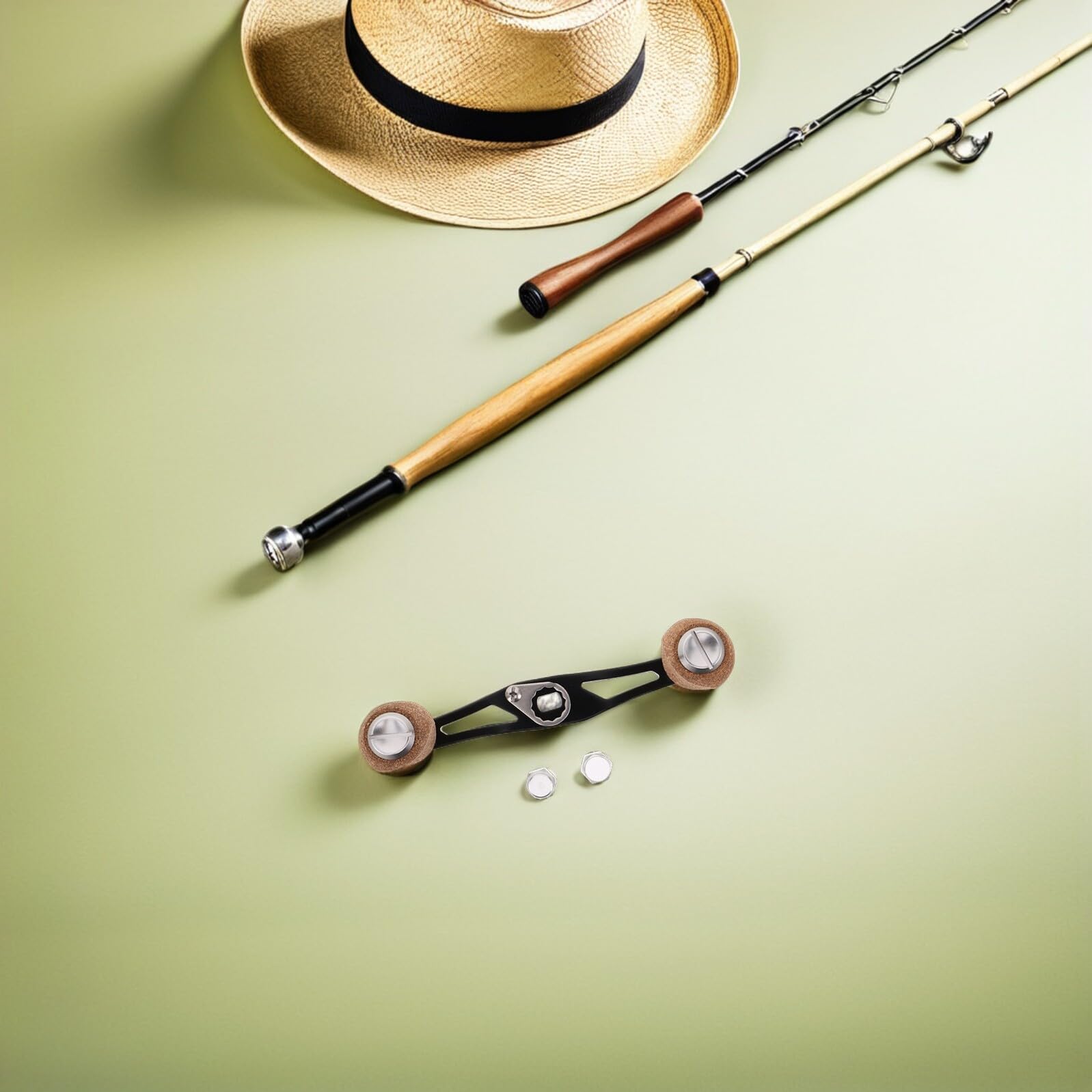 Accesorio de Manivela para Carrete de Pesca Baitcasting 4 Rodamientos, Perilla de Madera, Compatible Mano Izquierda y Derecha, Repuesto para Pesca en Lagos