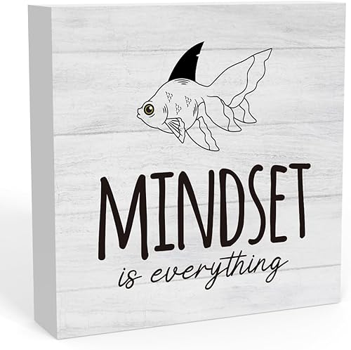 Mindset is Everything - Cartel inspirador de madera para decoración de escritorio de oficina, 5 x 5 pulgadas, caja de madera motivacional,