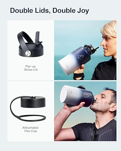 Miniatura 3 de BUZIO Botella de agua aislada con tapa de pajilla y tapa flexible, 32 oz, 40 oz, 64 oz, 87 oz moderna, acero inoxidable de doble vacío, fría por 48
