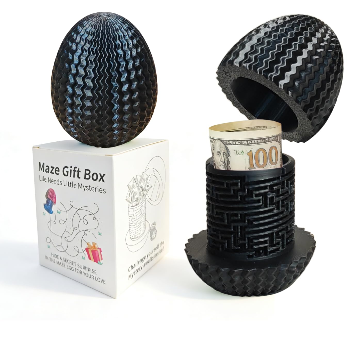 Mystery Egg Maze Box Gift, Money Puzzle Box for Cash,Maze Game with Hidden Compartment, Treasures, Reusable Gift for Adults & Kids,Birthday, Easter,