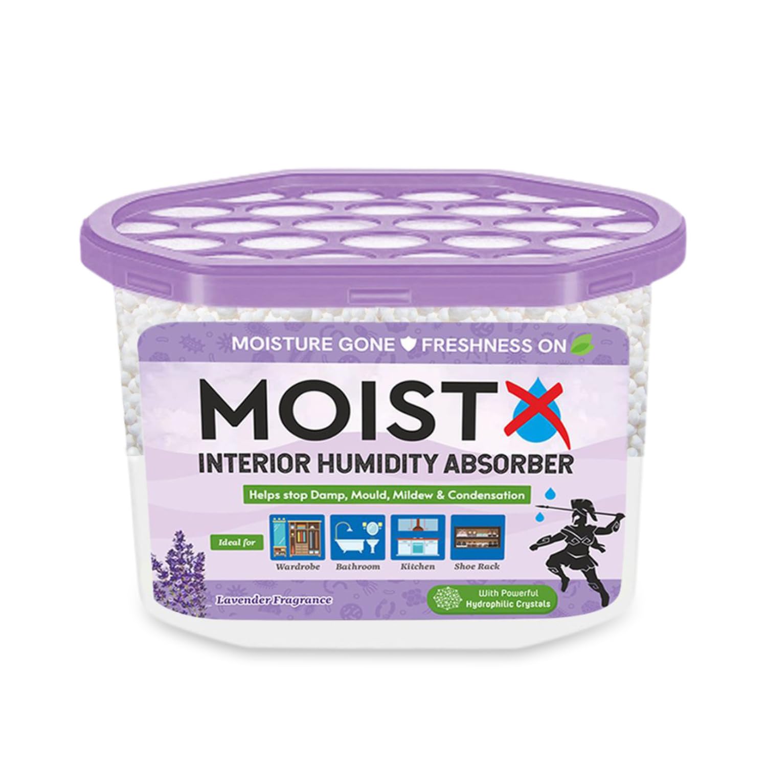 Moisture Absorber 300g box with dual benefits | Capacity to trap 600ml of moisture from Air | Odour Absorber with Lavender Fragrance | Dehumidifer for Wardrobe, Bathroom, Kitchen, Shoe Rack...-image-5
