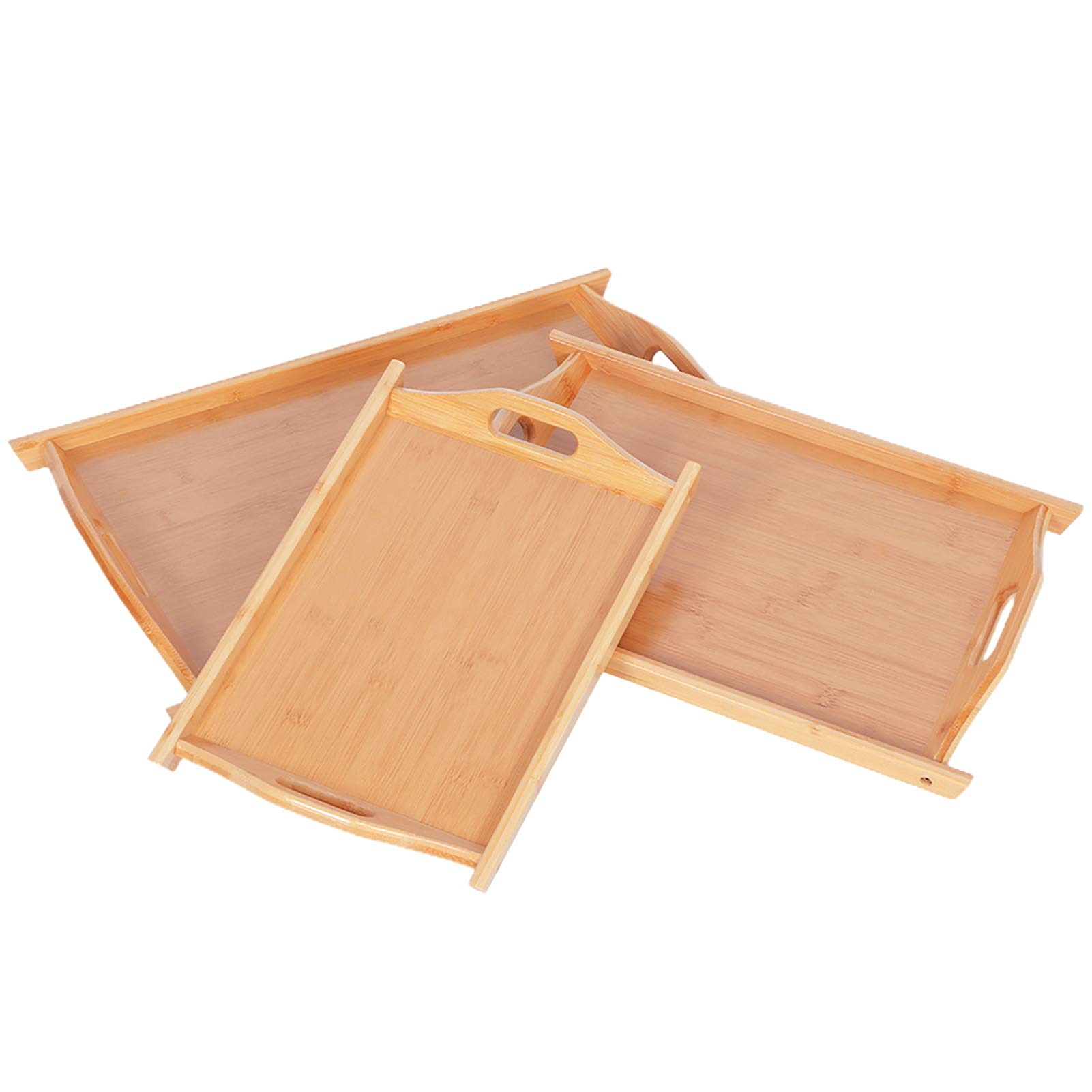 Plateau à Thé Rectangulaire En Bambou, Solution De Service élégante Pour la Maison Et les Fêtes(3Pcs/Set-Couleur du bois)