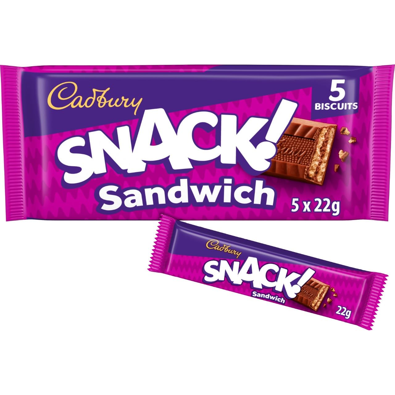 Cadbury Snack! Sandwich, Milk Chocolate Covered Biscuits, Multipack of 5 Biscuits 110 g (Pack of 1)