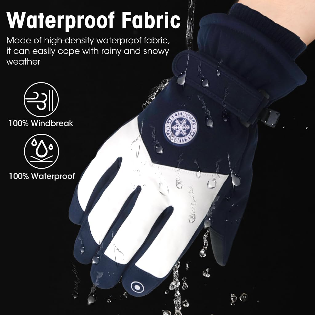 Gustave® Winter Gloves for Men, Waterproof and Windproof Outdoor Riding Gloves, Touch Screen Design Bike Gloves with Soft Fluff Lining, Anti-Slip Grip for Hiking and Cycling, Blue + White - Image 3 thumbnail