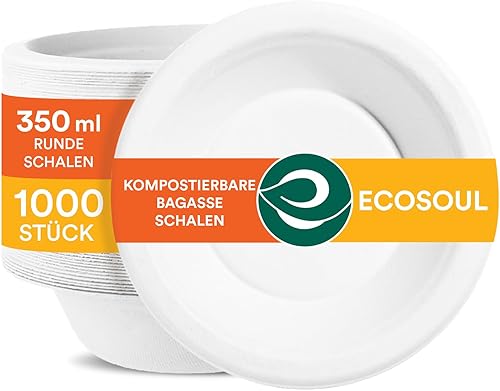 Miniatura 9 de ECO SOUL Tazones de sopa 100% compostables de 12 onzas 4 paquetes de 100 Tazones de postre desechables I Tazón de papel resistente I Ensaladera