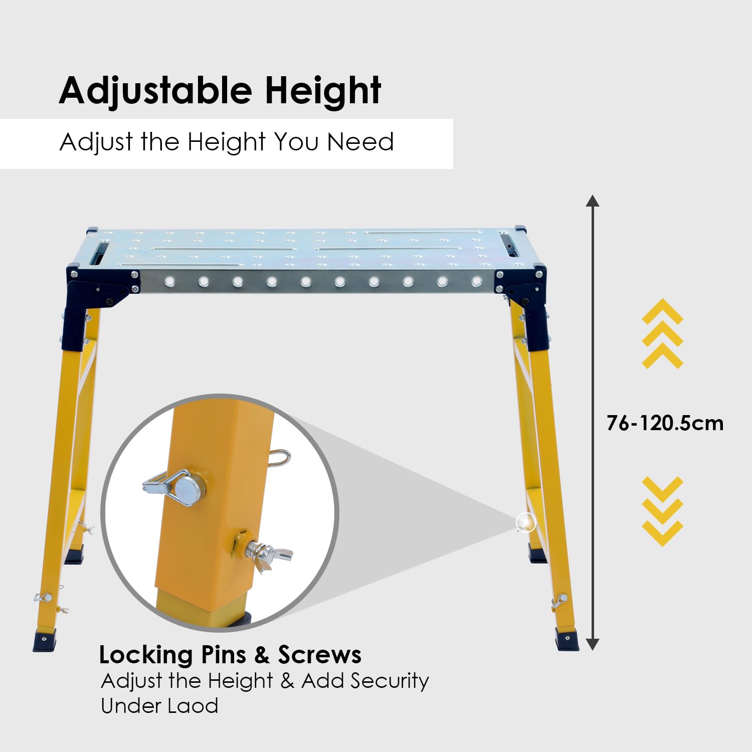 TOPWAY Plataforma de Trabajo Ajustable Plegable, Capacidad de Carga de 500 kg, Andamio Plegable para Banco de Trabajo para Trabajos en Interiores y Exteriores, 90 x 36 x 120,5 cm