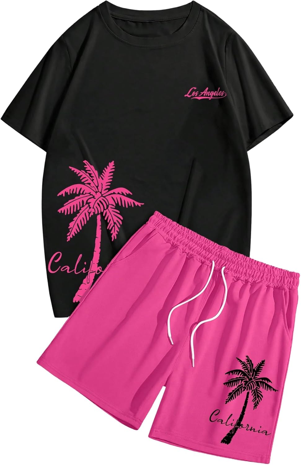 Men's 2 Pieces Outfit Short Sleeve Hawaiian Print Tee and Graphic Drawstring Waist Shorts Sets - Image 7