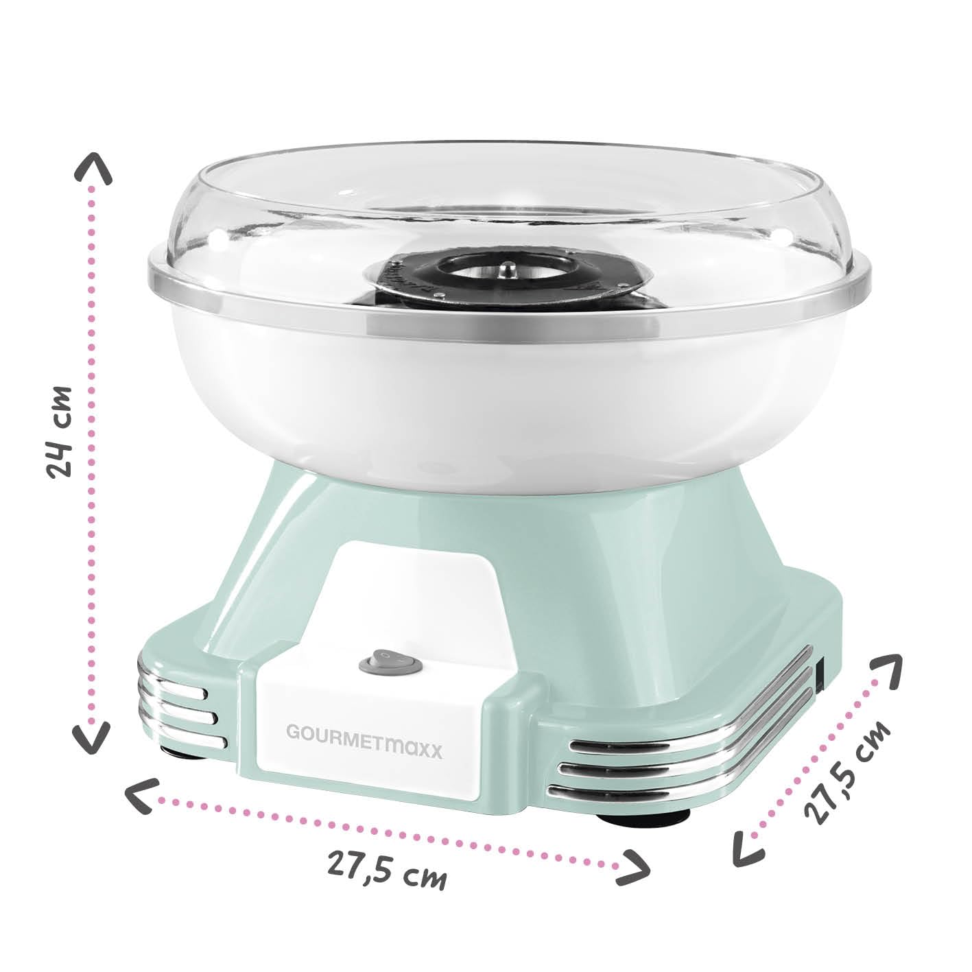 GOURMETmaxx Machine à barbe à papa pour la maison | L'original avec 10 bâtonnets & cuillère doseuse au design rétro nostalgique | Barbe a papa pour les fêtes d'enfants, les anniversaires [Menthe]