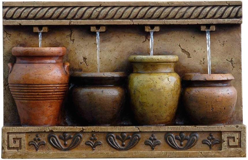 The Mayan Terracotta Vases Outdoor Wall Fountain - Water Feature for Garden, Patio and Home Enhancement - HF-W010