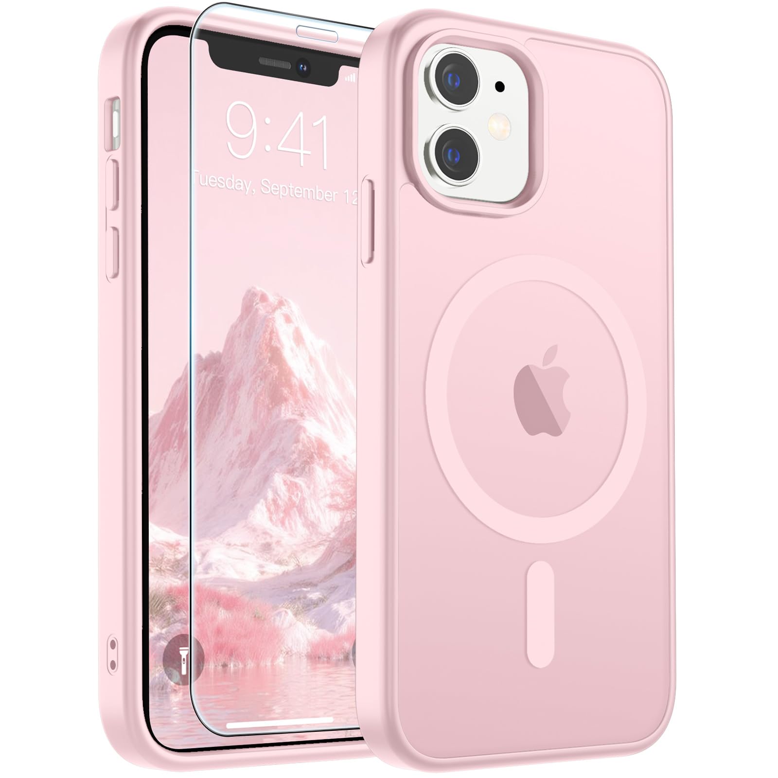 SUPFINE Magnetic for iPhone 11 Phone Case Light Pink | With Screen Protector, Translucent Matte, Compatible with MagSafe, Military Grade Drop Proof, Rugged Shockproof Protective