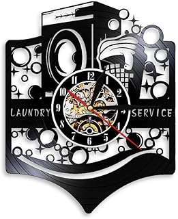 Rétro Blanchisserie Disque Vinyle Horloge Murale Machine À Laver Panier À Linge Service De Blanchisserie Maison Décor Laverie Automatique Horloge Murale-with led light