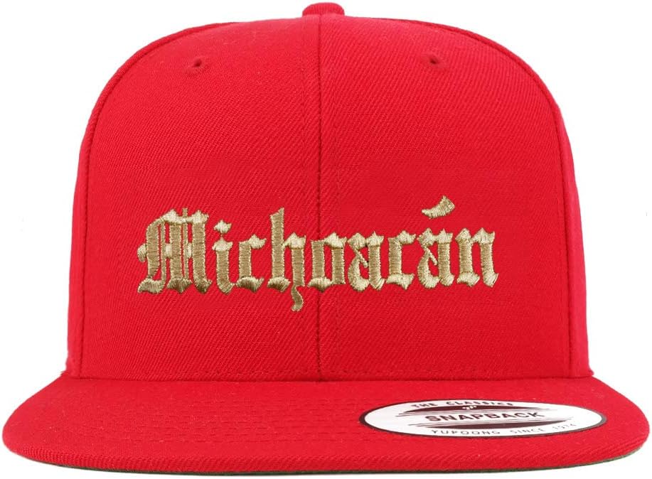 Trendy Apparel Shop Old English Michoacan Gold Embroidered Flatbill Snapback Baseball Cap