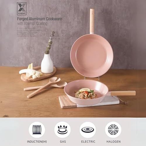 Miniatura 3 de Neoflam 9.5" Nonstick Pink Frying Pan for Stove Top and Induction, Ceramic Coating, Wood Handle, Made in Korea (24cm)
