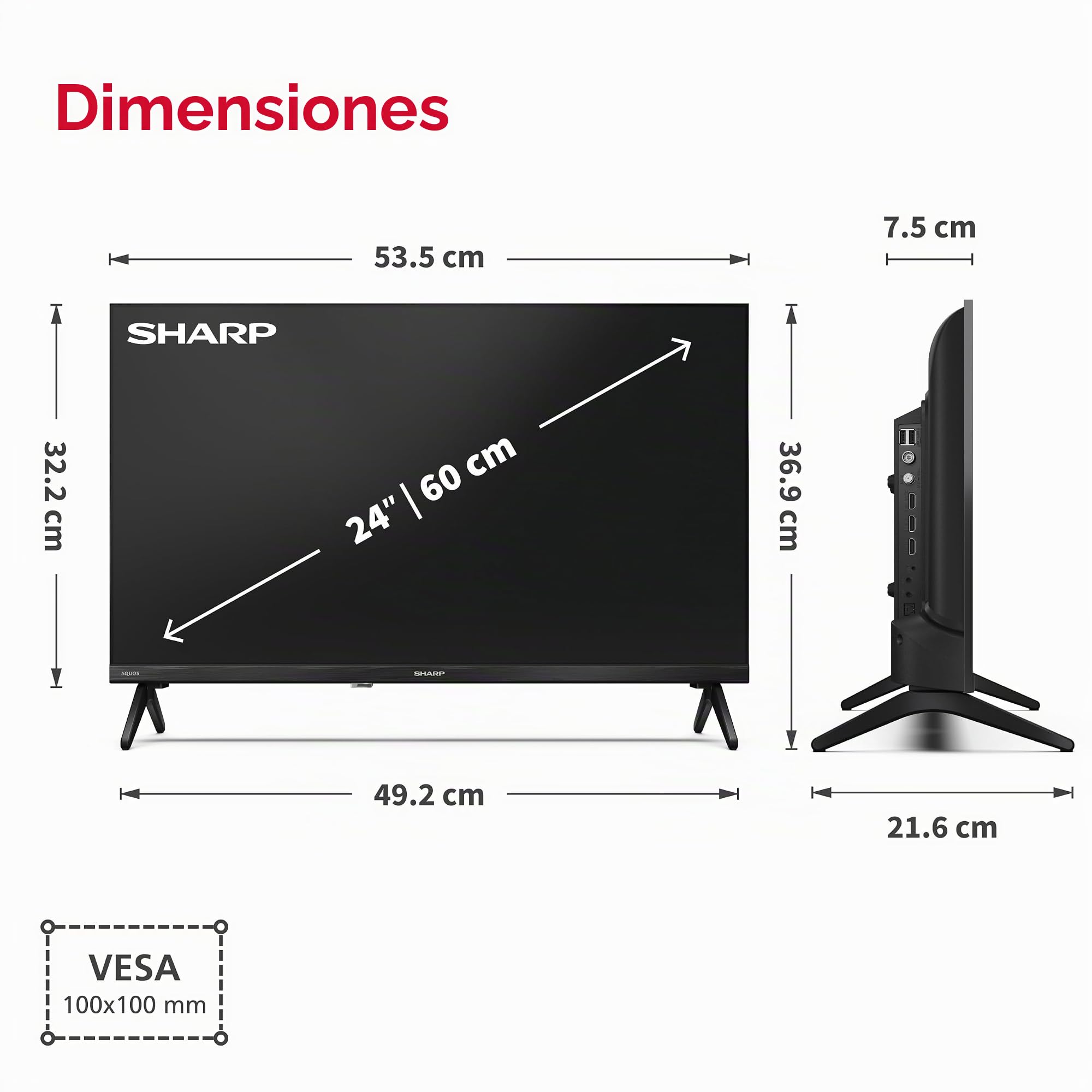 Sharp Televisor Smart TV Powered by TiVo de 24 pulgadas, HDR TV con resolución HD y triple sintonizador, TV LED 24HE2745E (2026)