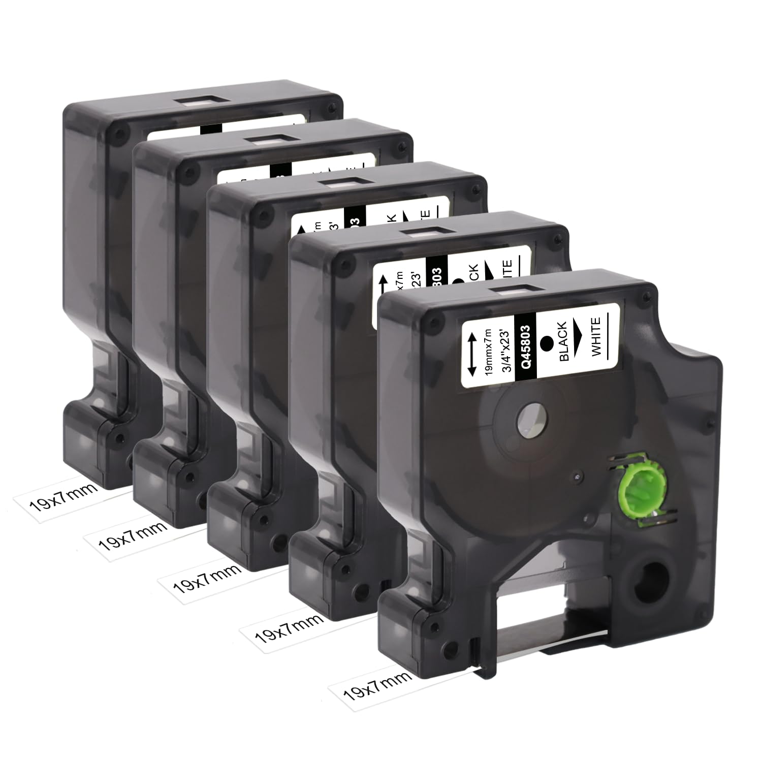 DOREE Pack de 5 cintas compatibles DYMO D1 45803 S0720830, 19 mm x 7 m, negro sobre blanco, para etiquetadoras LabelManager 300, 350, 400, 450, 350D, 360D, 450D, 400 Duo, 450 Duo, LM420P, 500TS