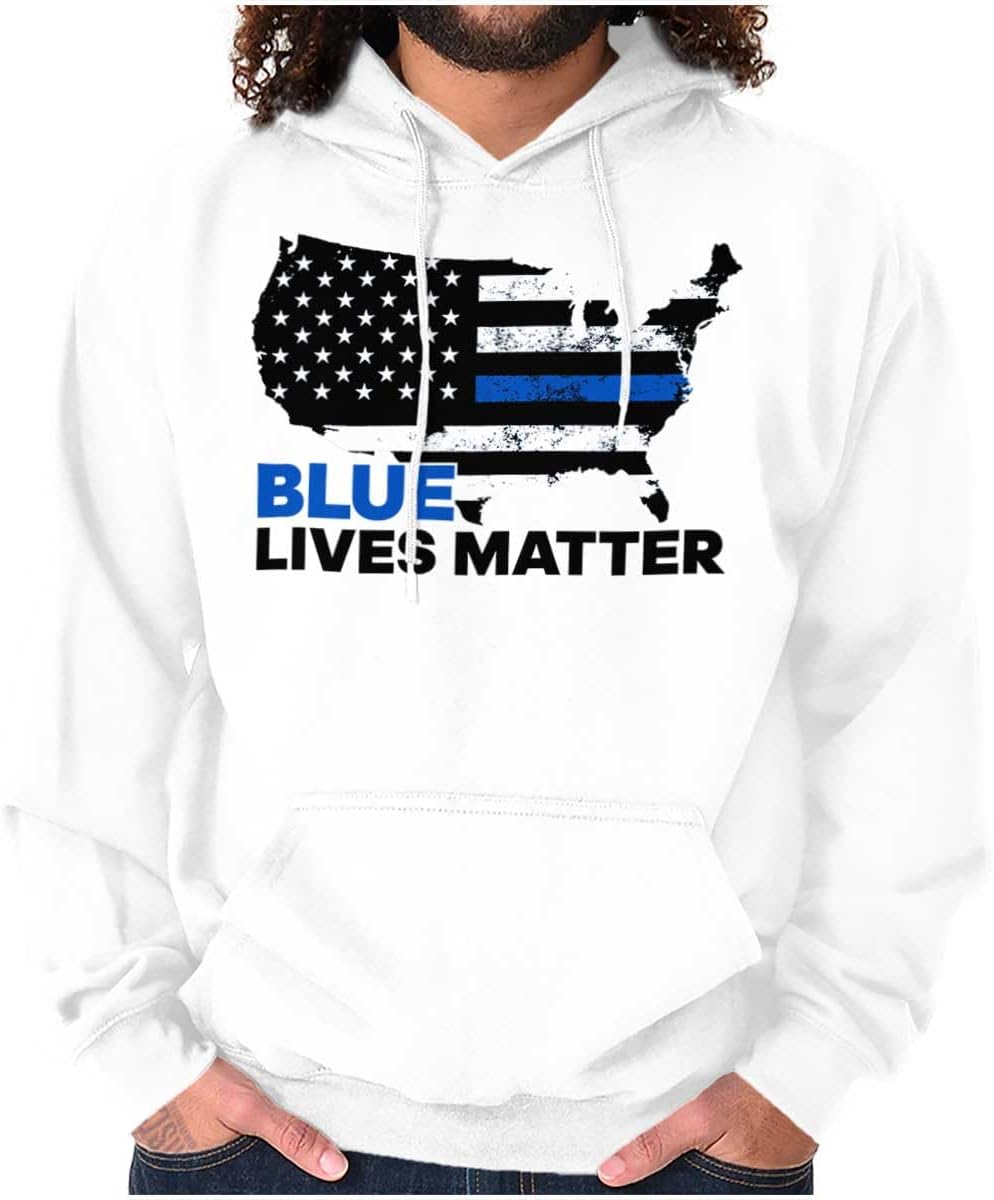 Brisco Brands Blue Line American Flag USA Map Hoodie Sweatshirt Women Men