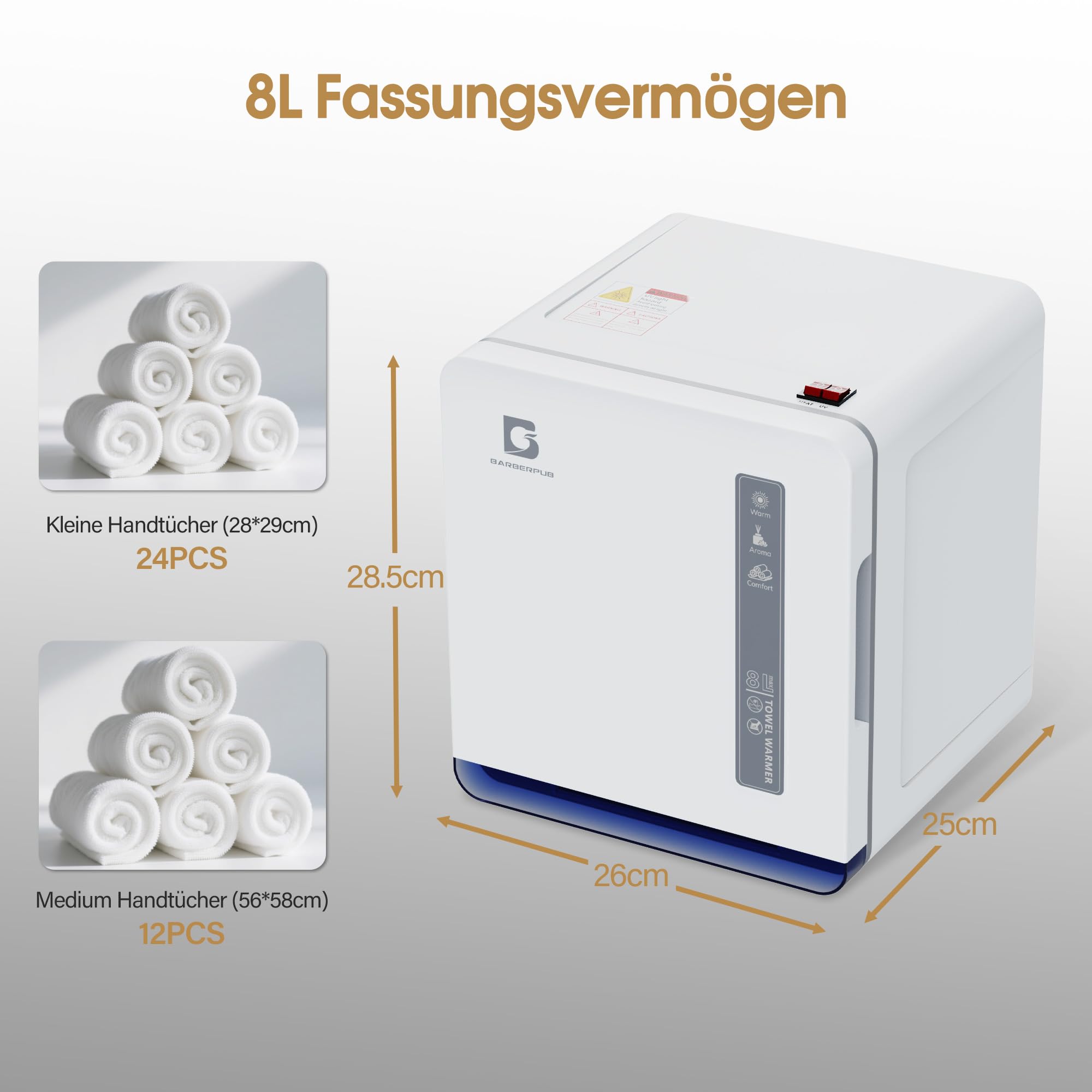 BarberPub Scaldasciugamani con sterilizzatore UV 8L, HW208W Bianco per saloni parrucchiere e centri estetici
