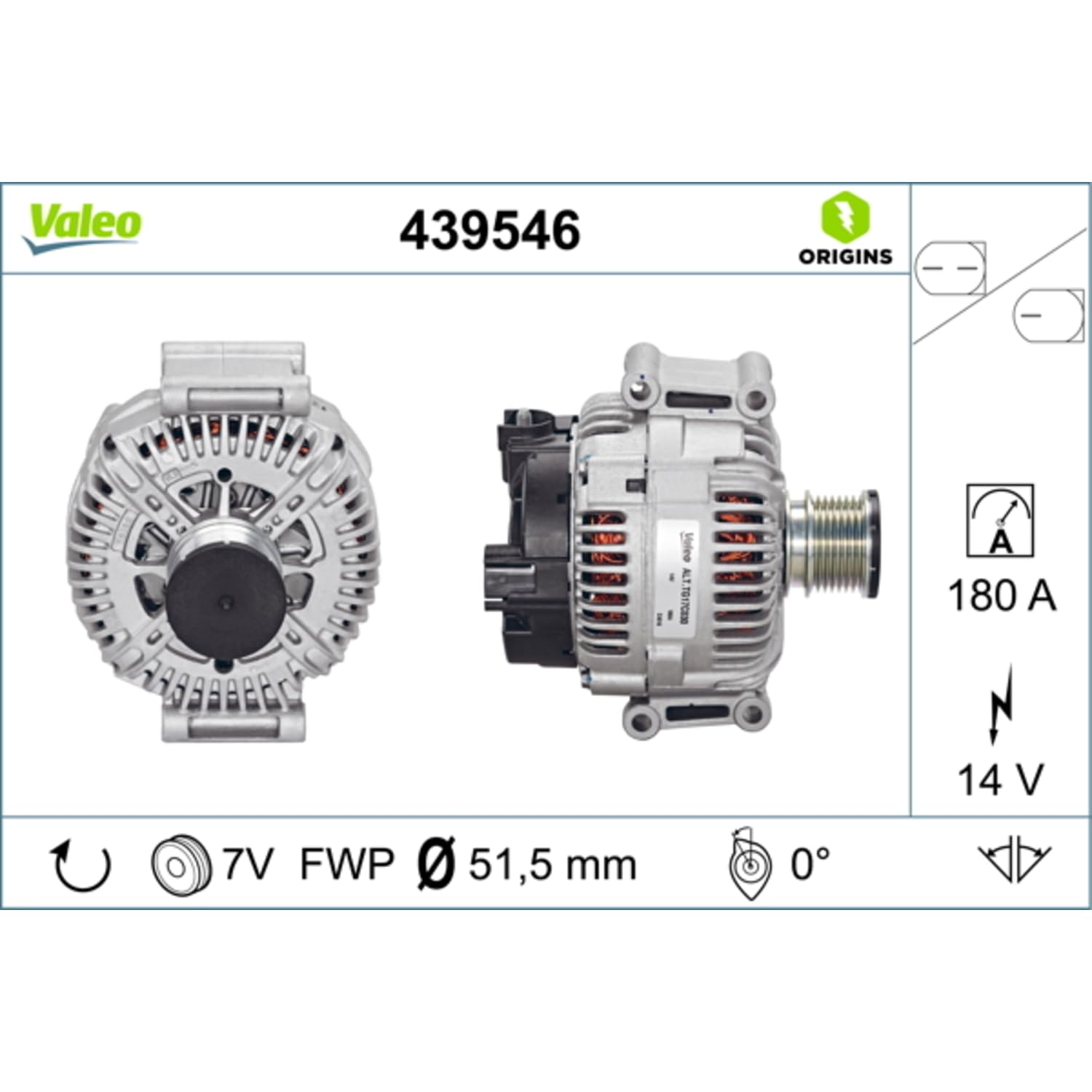 Valeo Alternatore 439546 - 180 Amp - 7 Scanalature - 14 V | Compatibile con: CHRYSLER 300C, 300C Touring, JEEP COMMANDER, GRAND CHEROKEE III, MERCEDES-BENZ C-CLASS, C-CLASS