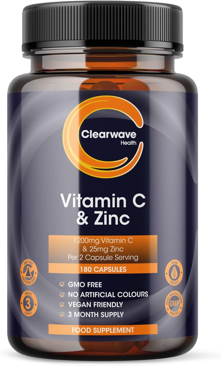 Vitamin C and Zinc Capsules 180 Vegan Capsules with 1200mg Vitamin C