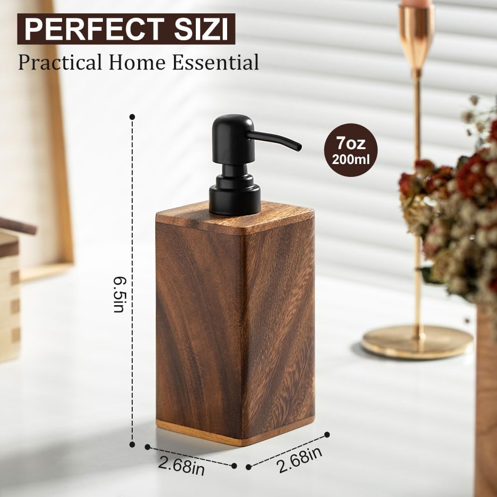Solid Wood Lotion Jars, Push-Type Dispensing Bottles, Hand sanitizer Shower Gel Storage Jars (7oz/200ml)