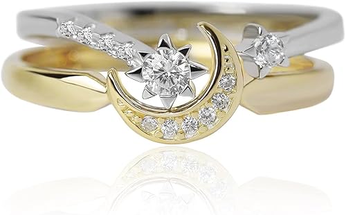 Meissa Juego de anillos de plata esterlina con luna y estrella, hechos a mano, apilables, chapados en oro rosa, regalo para mujeres, talla ajustable
