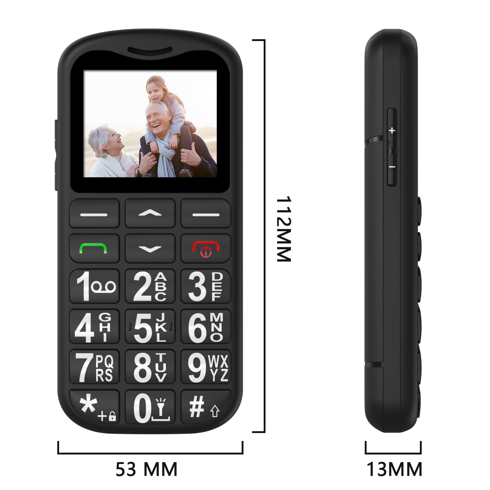 GSM Telefono Cellulare per Anziani, Facile da Usare Cellulare per Anziani con Tasti Grandi, Volume Alto, Funzione SOS, Doppio SIM, Base di Ricarica, Chiamata Rapida, Torcia, Sveglia, 800mAh Batteria