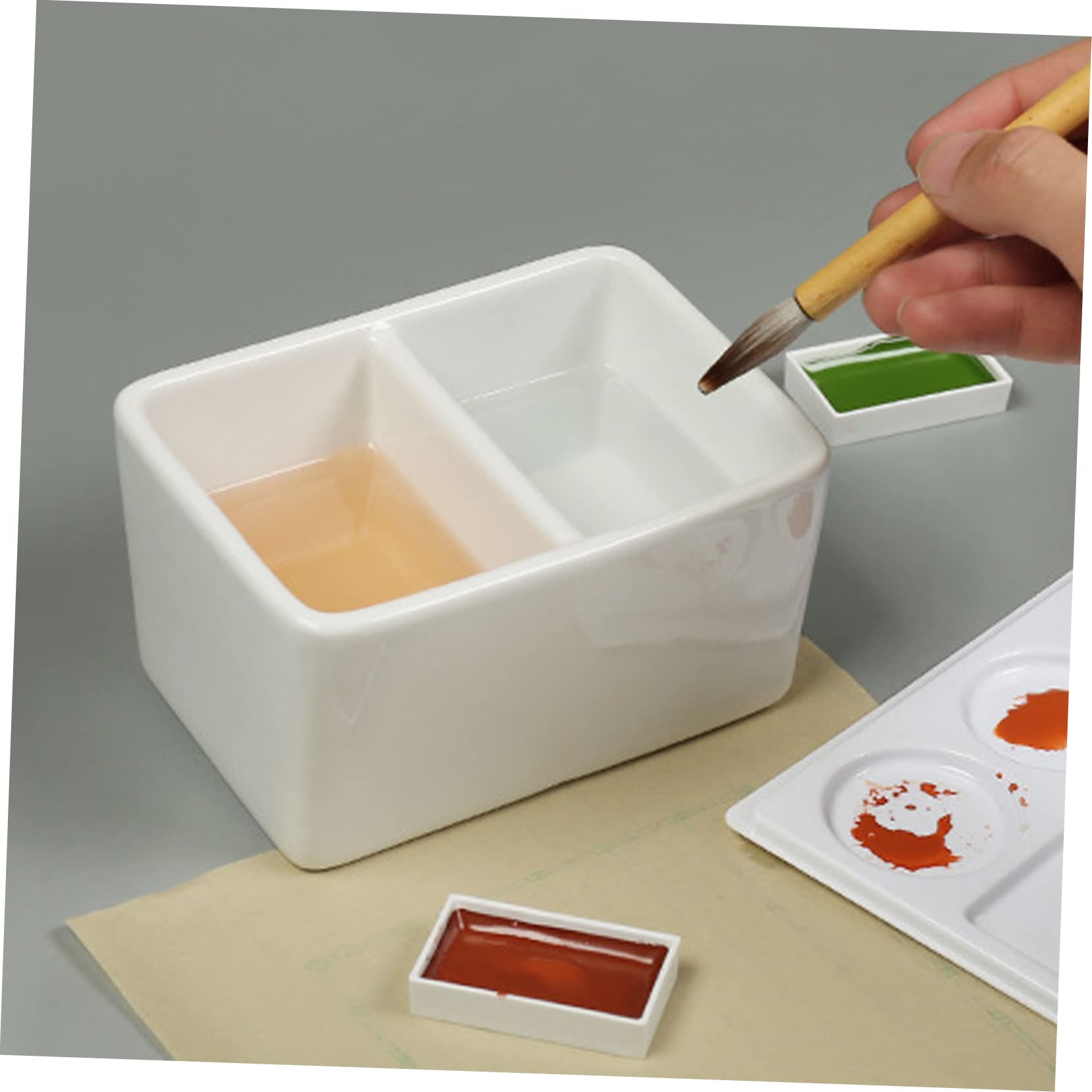 Bandeja de Cerámica de Color Claro para Limpiar Pinceles, Gran Capacidad